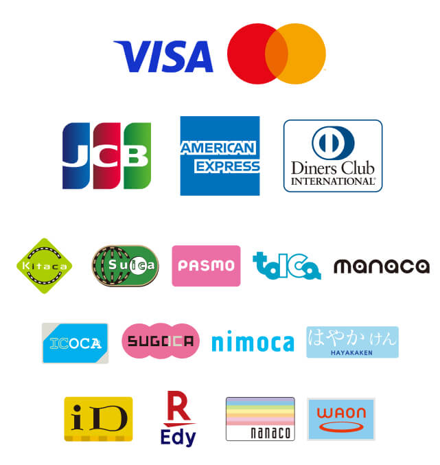 利用可能なクレジットカード（VISA、MASTER、JCB、AMEX、DinersClub、DISCOVER）